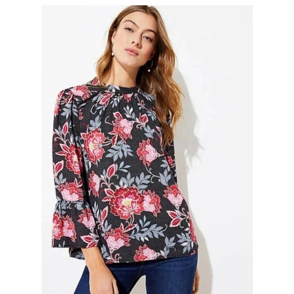 Loft floral dotted floral work blouse with details size large